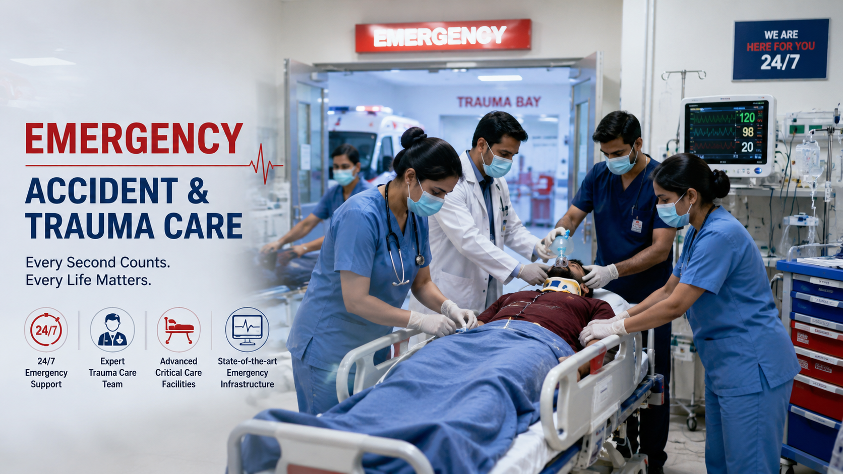 Emergency and trauma care support inside Malar Priya Medical Centre