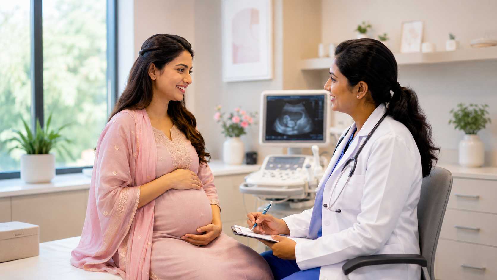 Woman speaking with a specialist doctor during a gynecology visit